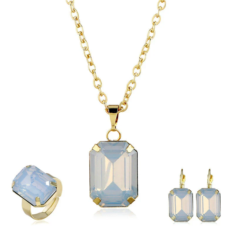 Women's Jewelry Sets Alloy Geometric Electroplating Bone Chain Mixed Gem Inlay Earrings Necklace Ring - Image 4