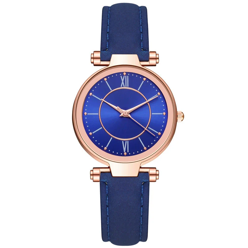 Women's Leisure Fashion Watch With Roman Sun Wheel Dial Mineral Strengthened Glass Mirror Genuine Leather Strap Rose Gold Clasp And Round Shape - Image 10