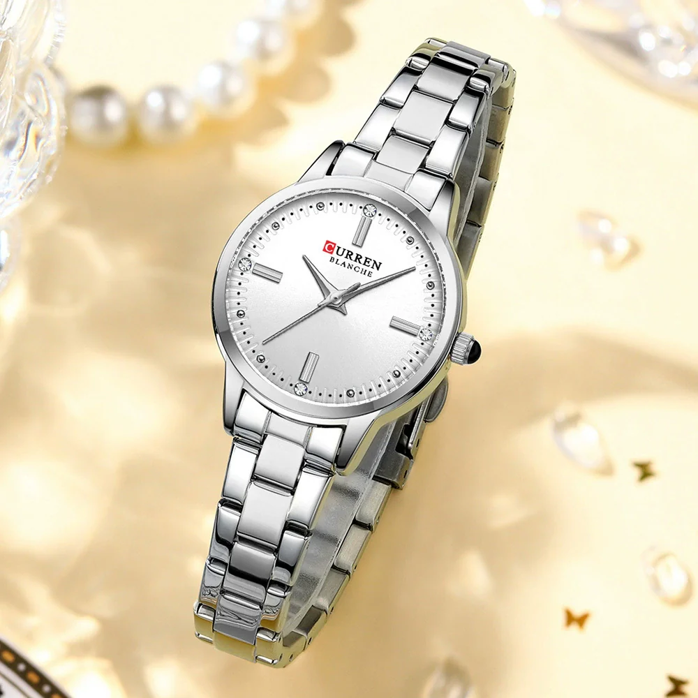 Women's Leisure Quartz Watch With Alloy Case Stainless Steel Band And Round Dial Set With Rhinestones - Image 3