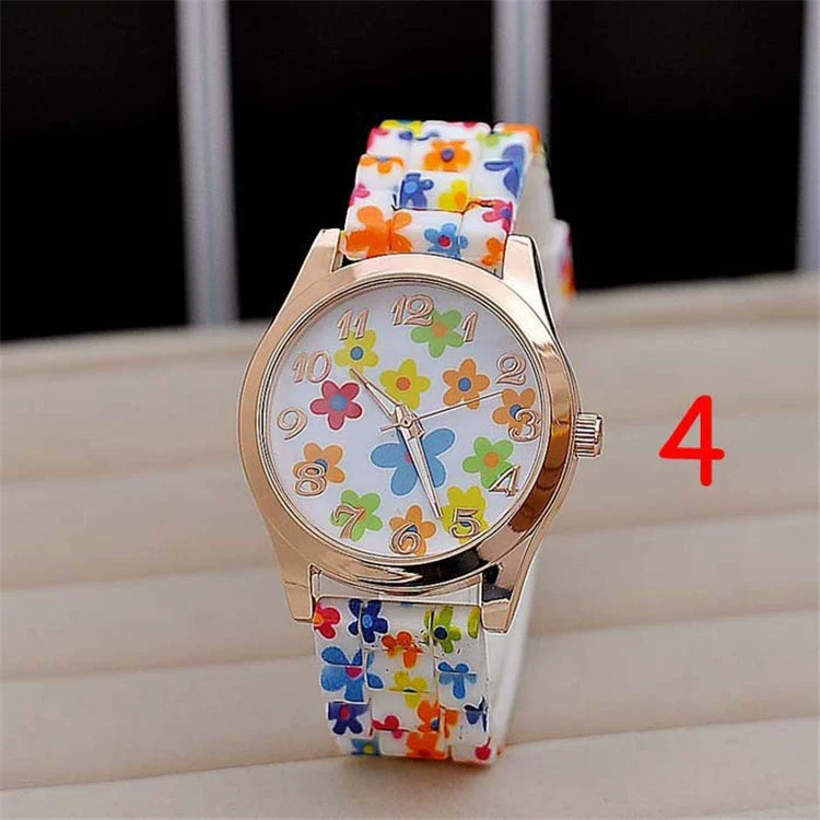 Women's Leisure Quartz Watch With Color Flowered Silicone Band Zinc Alloy Case Stainless Steel Horseshoe Buckle And Round Dial - Image 9