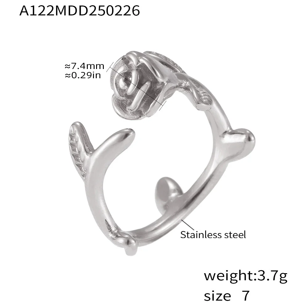 Women's Light Luxury Geometric Rose Open Ring Stainless Steel Pvd Plated Jewelry - Image 6