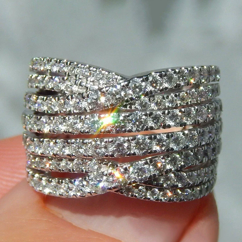 Women's Light Luxury Style Geometric Copper Ring With Zirconia Design