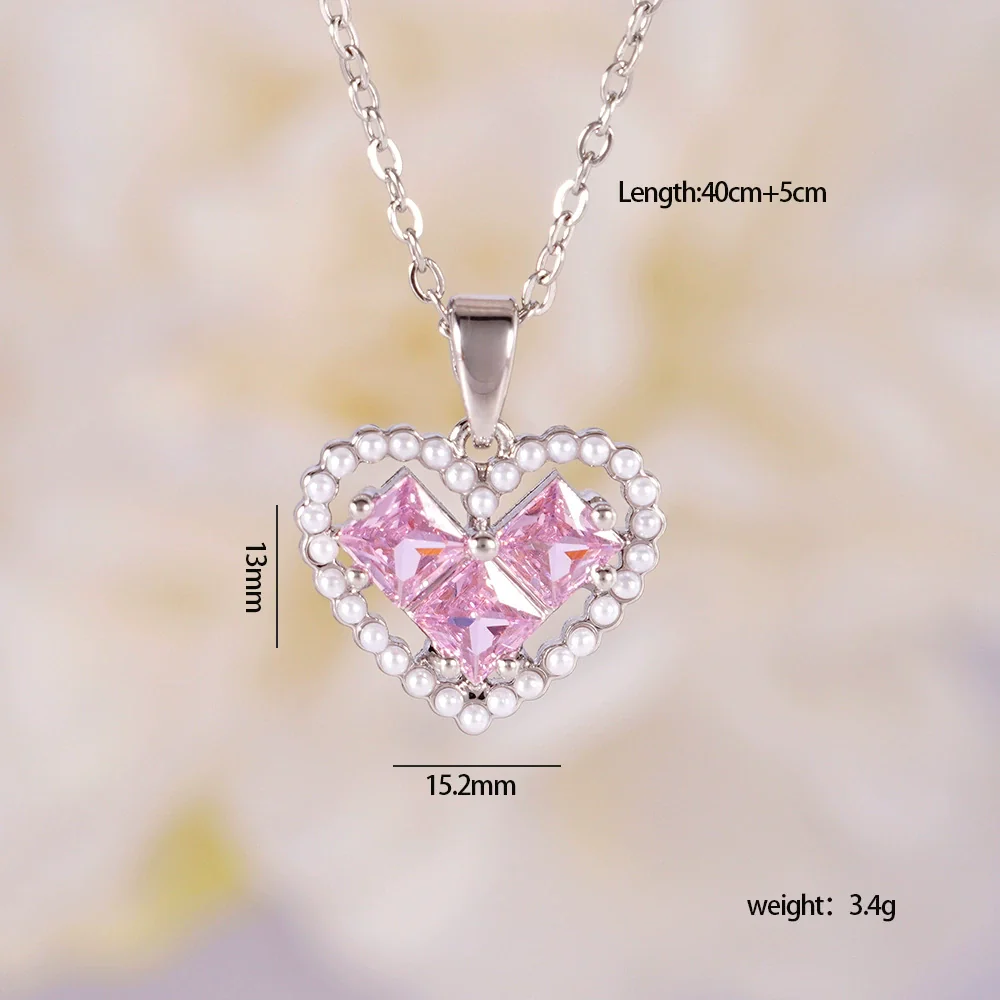 Women's Light Luxury Style Heart Shape Copper Necklace With Mixed Gemstone Setting And Electroplating O Chain - Image 15