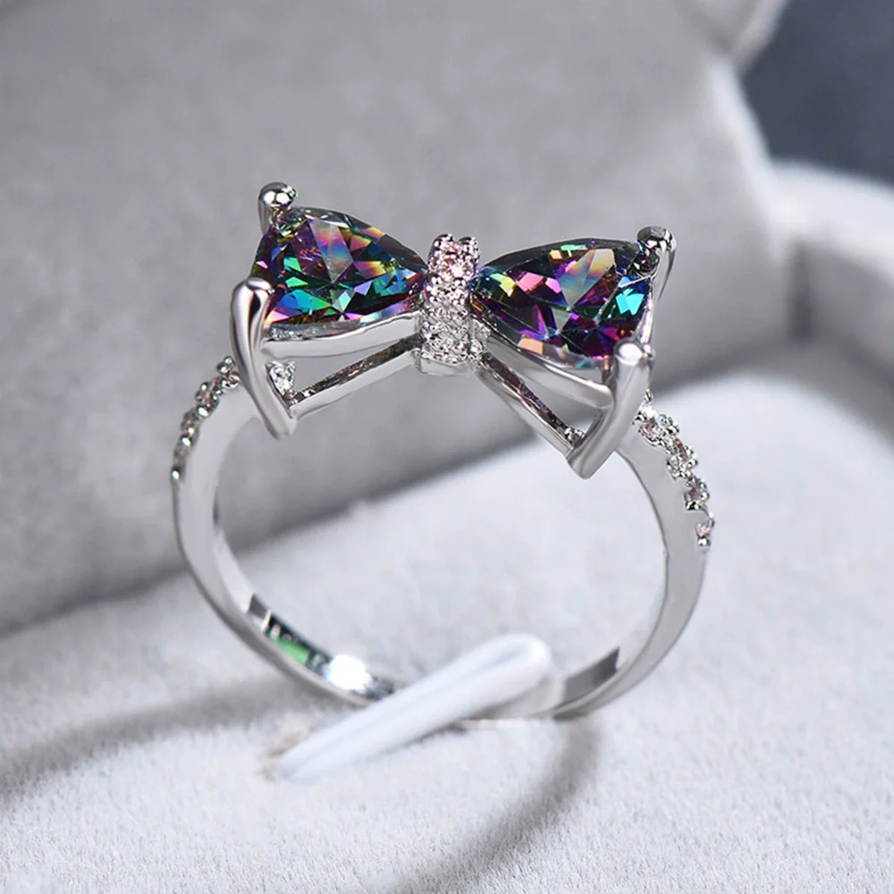 Women's Luxury Bow Zircon Copper Ring Sweet Cool Style - Image 2