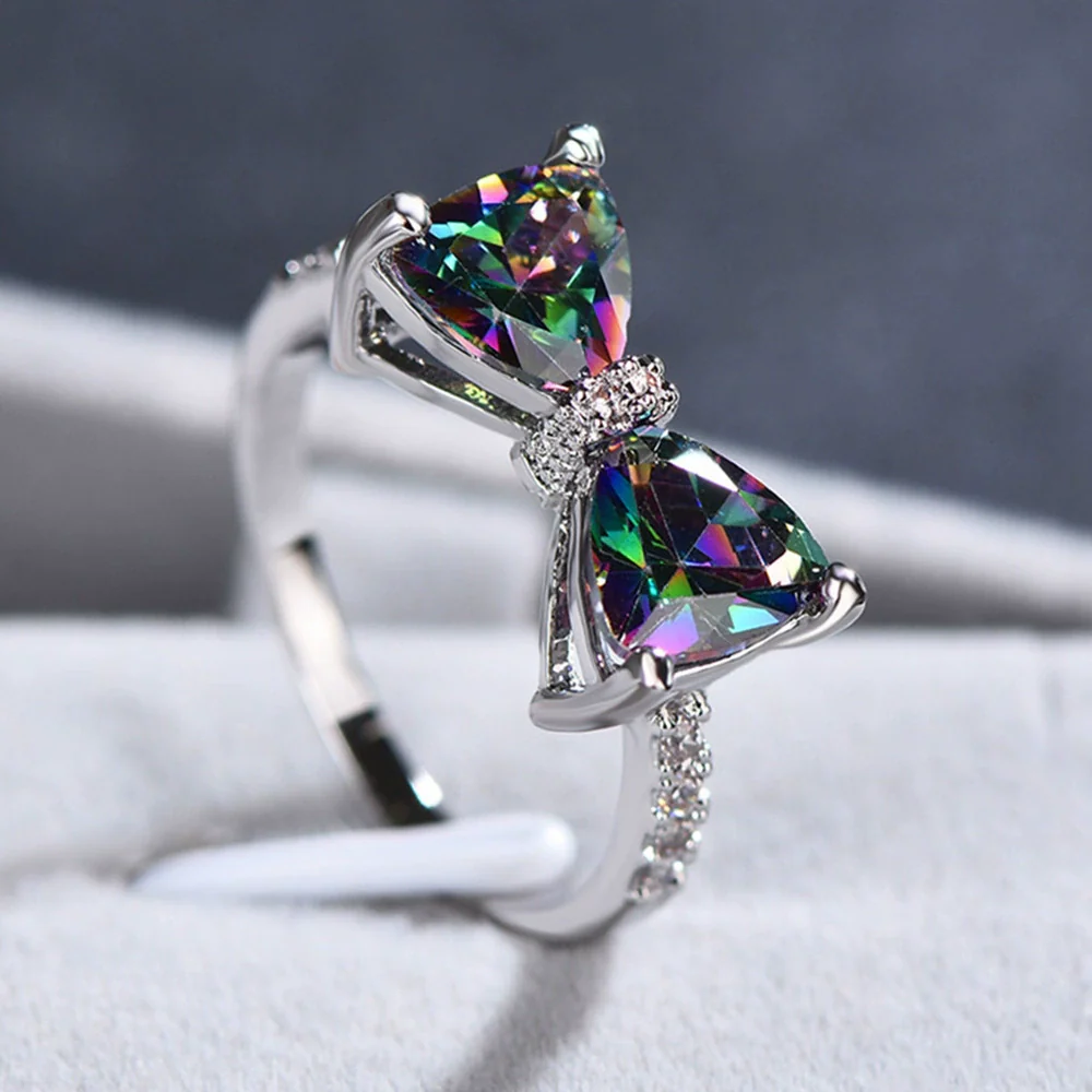 Women's Luxury Bow Zircon Copper Ring Sweet Cool Style - Image 3