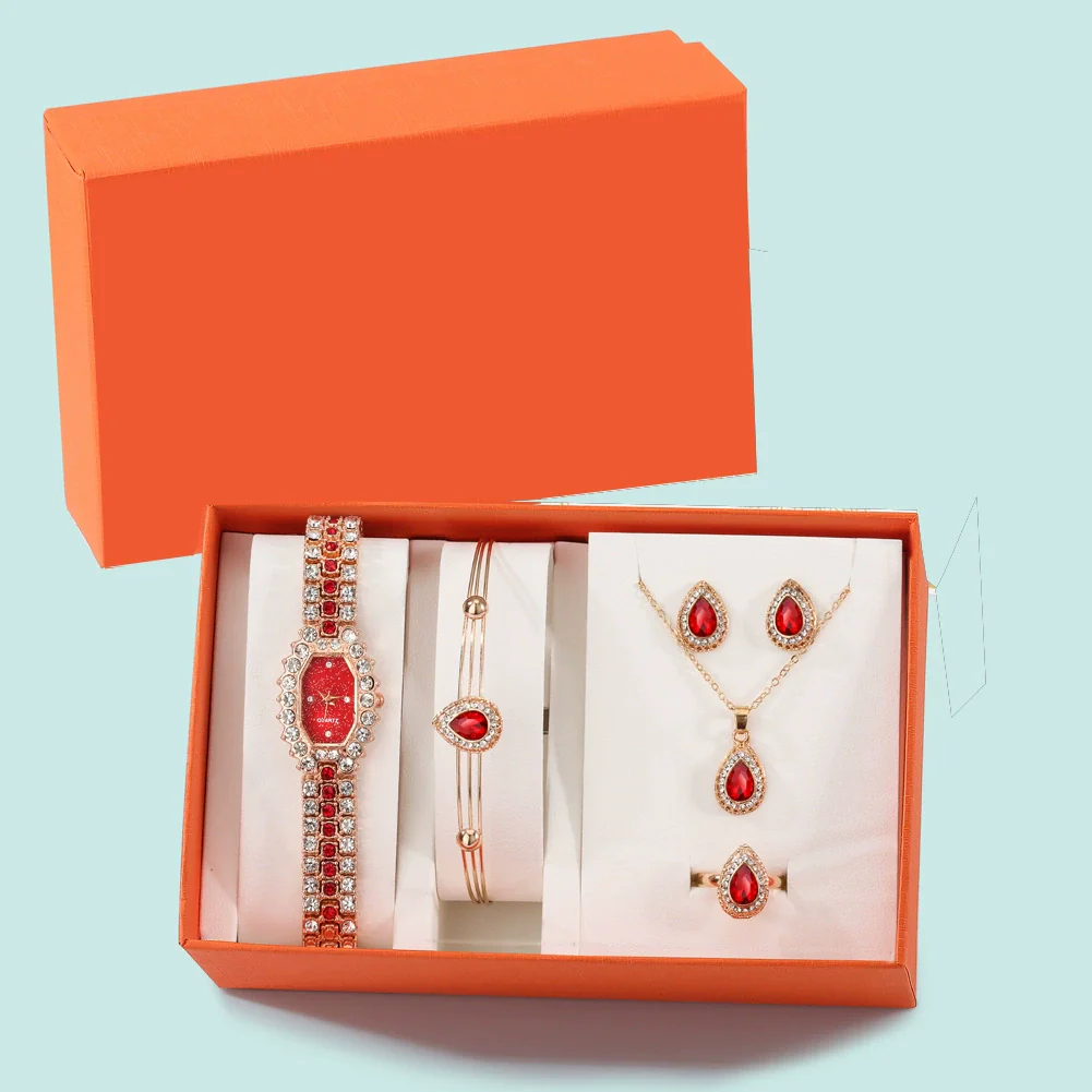Women's Luxury Compact Diamond Shaped Quartz Watch Set With Stainless Steel Strap And Alloy Case - Image 5