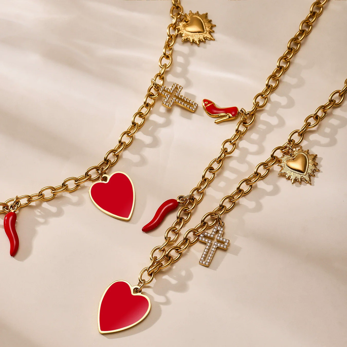 Women's Luxury Ferris Wheel Heart Cross Necklace With Geometric Pattern Made Of Stainless Steel Zircon Enamel Glaze And Titanium Steel Electroplated - Image 2