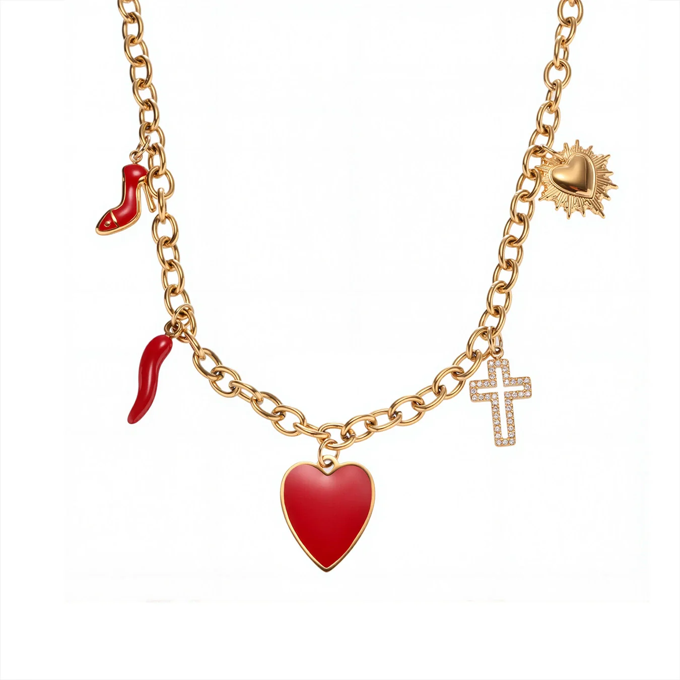 Women's Luxury Ferris Wheel Heart Cross Necklace With Geometric Pattern Made Of Stainless Steel Zircon Enamel Glaze And Titanium Steel Electroplated - Image 5