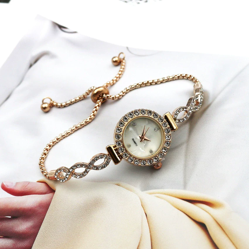 Women's Luxury Leisure Alloy And Stainless Steel Round Diamondembedded Watch With Spiral Crown And Jewelry Buckle - Image 2