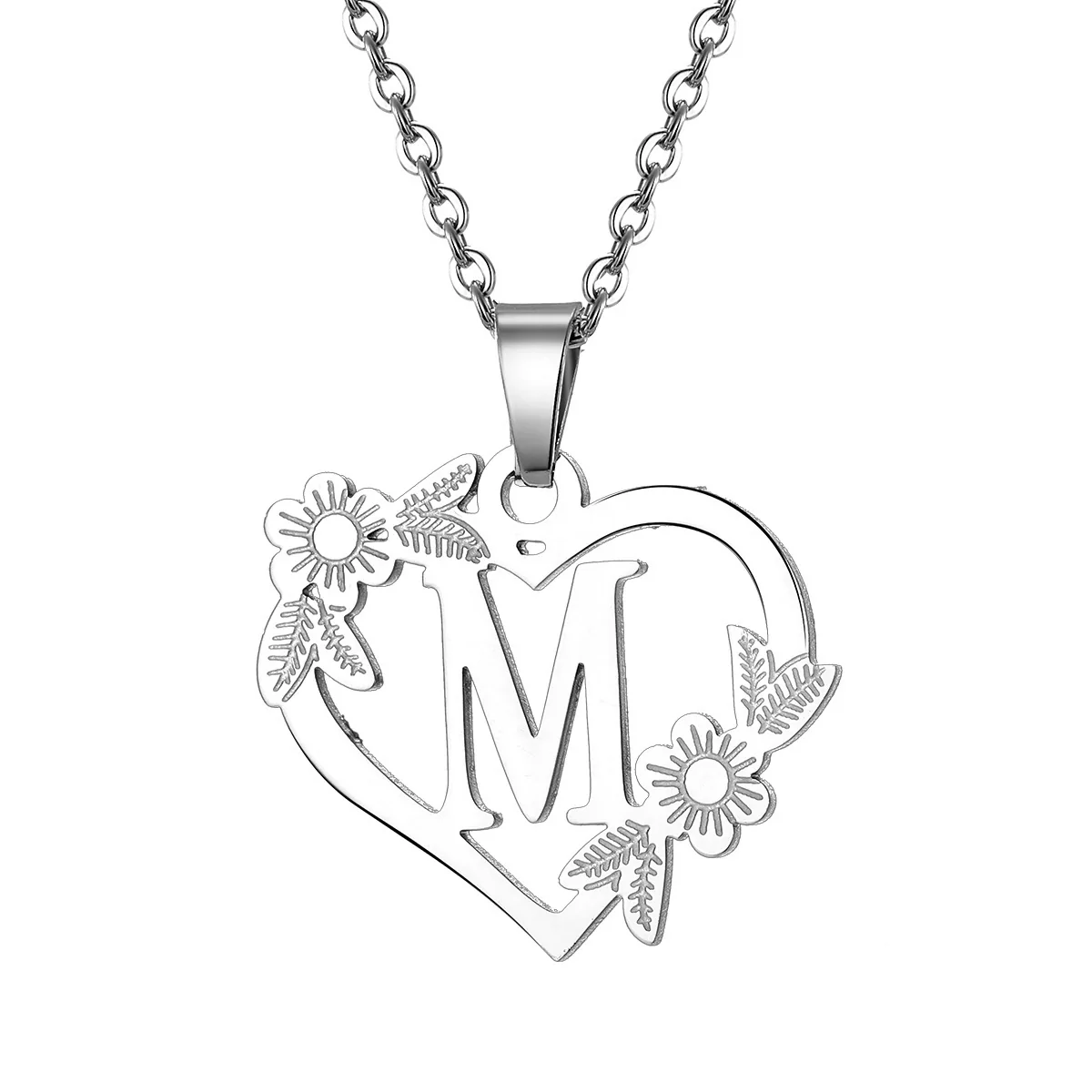 Women's Metal Alloy Necklace With Heart Flower Cut Out And Letters Pattern Electroplated O Word Chain - Image 18