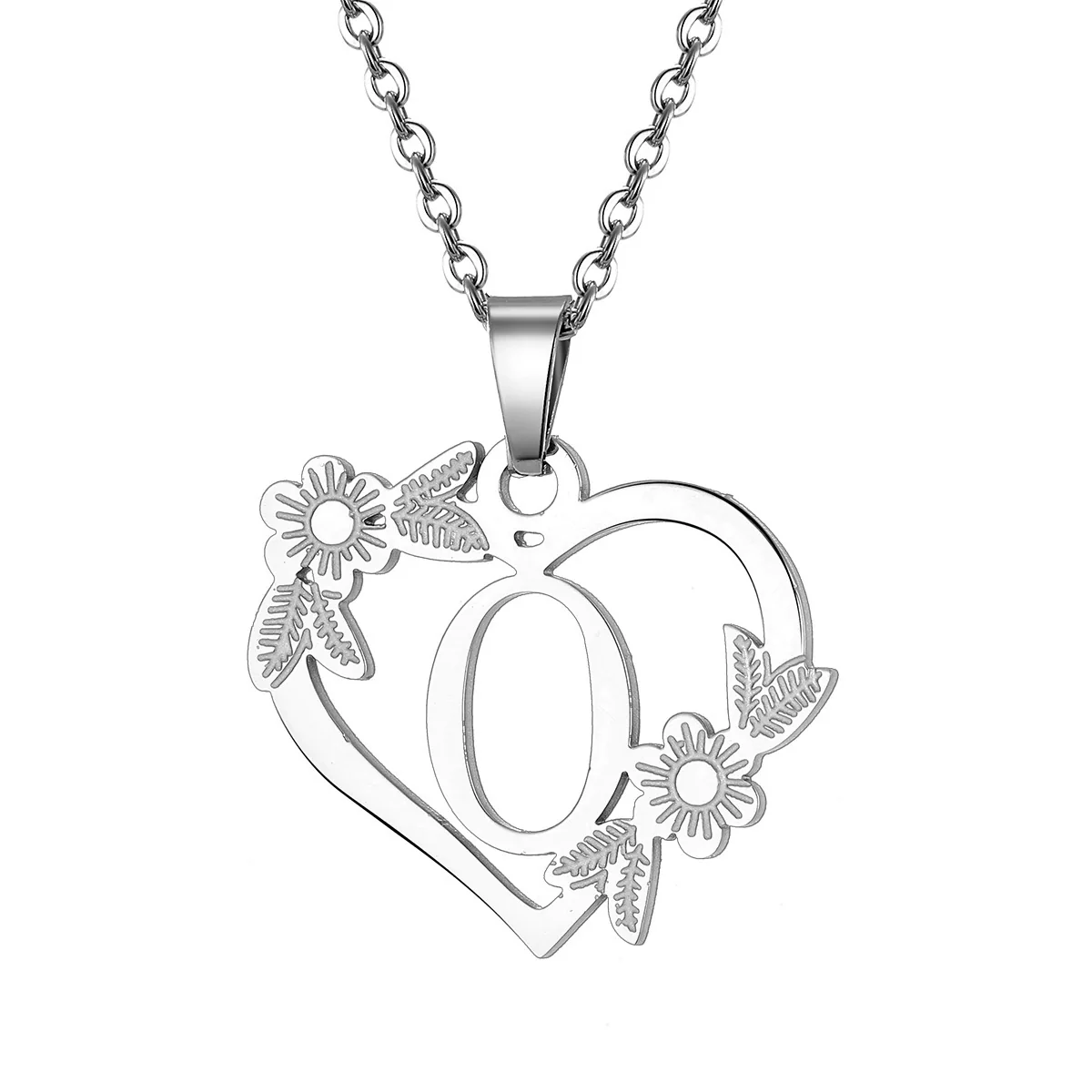Women's Metal Alloy Necklace With Heart Flower Cut Out And Letters Pattern Electroplated O Word Chain - Image 20