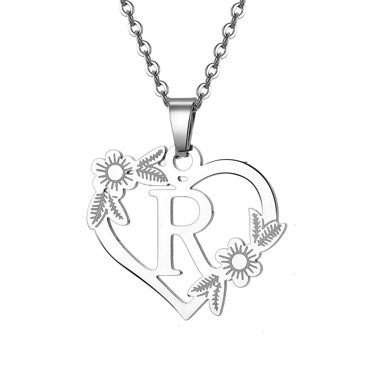 Women's Metal Alloy Necklace With Heart Flower Cut Out And Letters Pattern Electroplated O Word Chain - Image 23