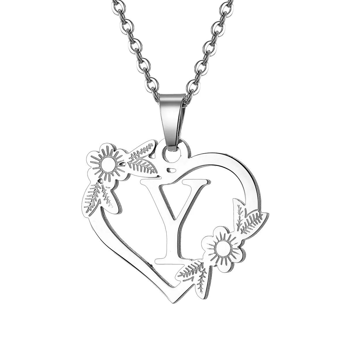 Women's Metal Alloy Necklace With Heart Flower Cut Out And Letters Pattern Electroplated O Word Chain - Image 30