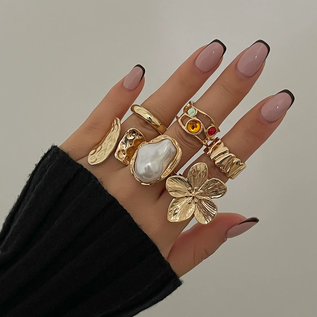 Women's Metal Baroque Style Geometric And Flower Pattern Electroplated Ring With Imitation Pearl And Gemstone - Image 15