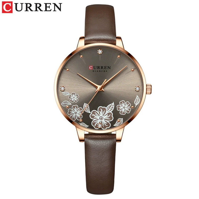 Women's Metal Case Imitation Leather Strap Round Dial Printed Rhinestone Casual Watch - Image 10