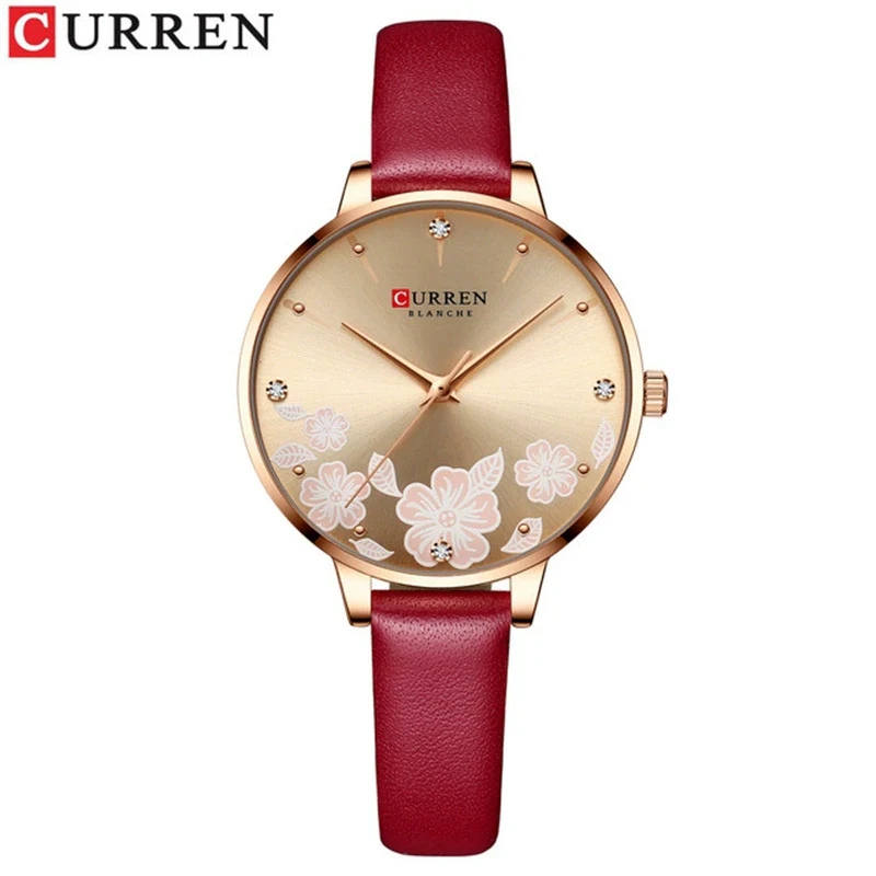 Women's Metal Case Imitation Leather Strap Round Dial Printed Rhinestone Casual Watch - Image 6