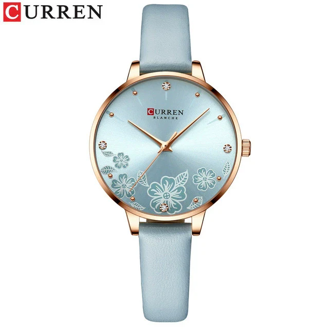 Women's Metal Case Imitation Leather Strap Round Dial Printed Rhinestone Casual Watch - Image 7