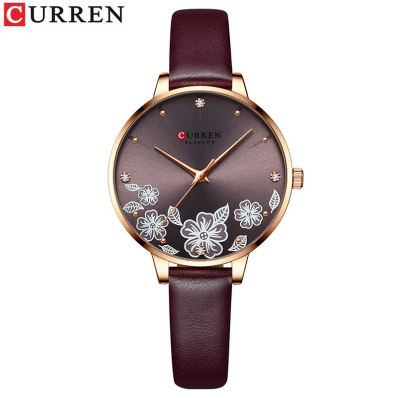 Women's Metal Case Imitation Leather Strap Round Dial Printed Rhinestone Casual Watch - Image 8