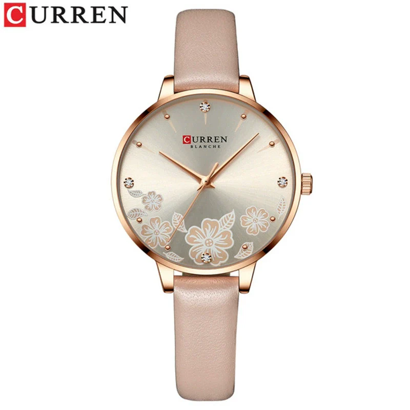 Women's Metal Case Imitation Leather Strap Round Dial Printed Rhinestone Casual Watch - Image 9