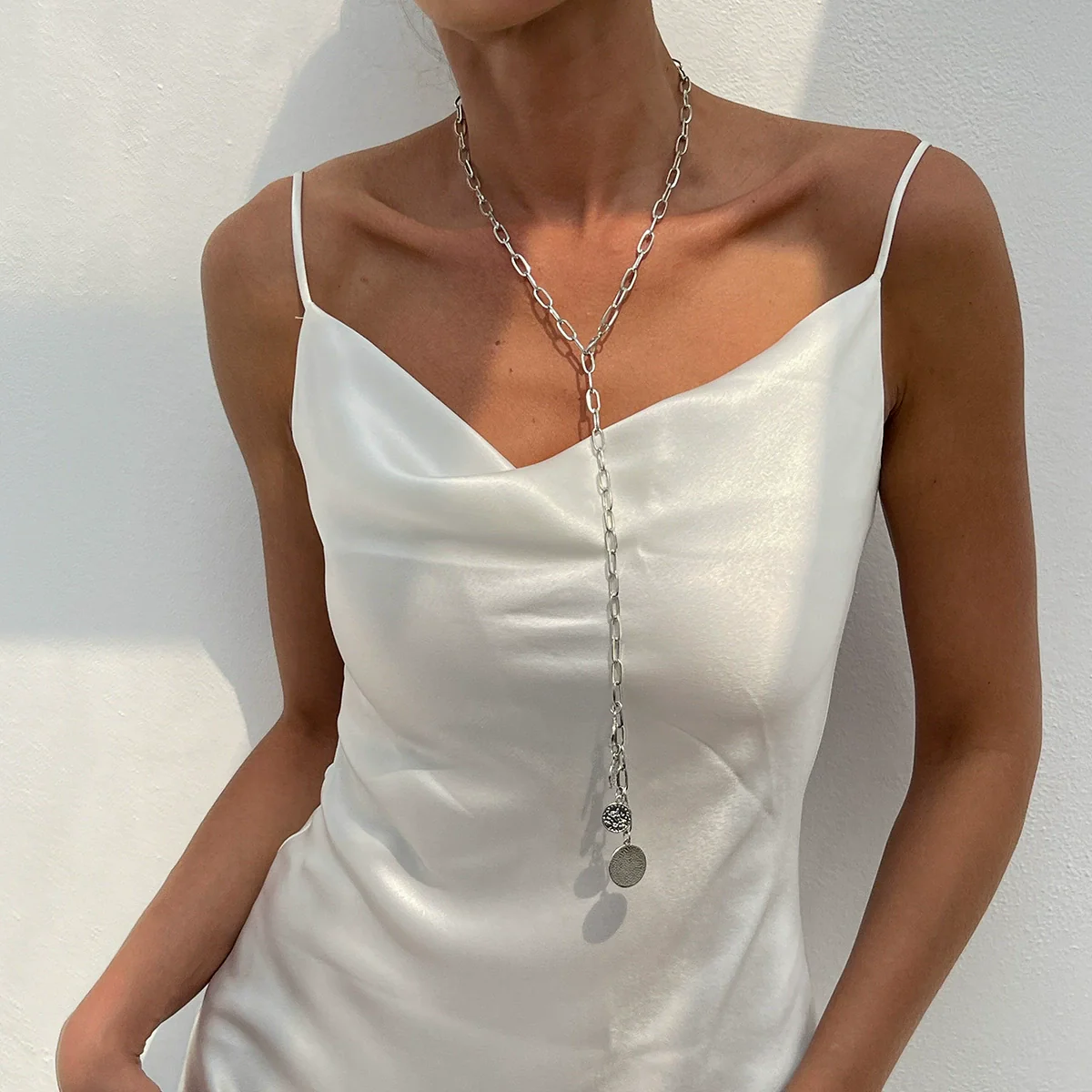 Women's Metal Geometric Figure Long Necklace With Iron Chain Alloy And Electroplating Design - Image 6
