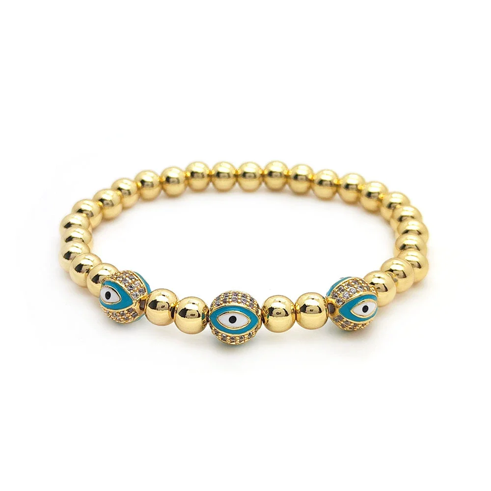 Women's Metal Geometric Handwoven Microinlaid Beads Devil's Eye Bracelet Jewelry - Image 5