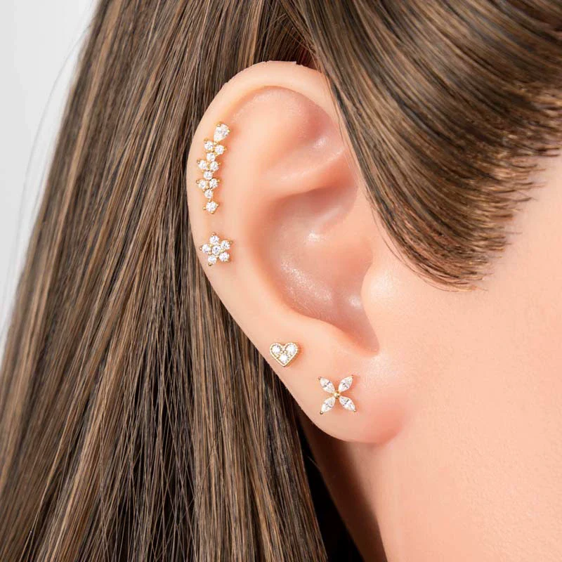 Women's Metal Love Flower Ear Bone Nail Puncture Jewelry Stainless Steel Copper Zircon Electroplating - Image 4