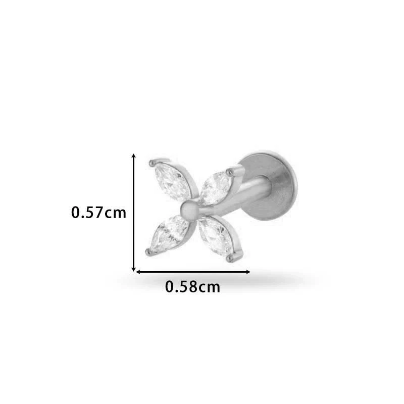 Women's Metal Love Flower Ear Bone Nail Puncture Jewelry Stainless Steel Copper Zircon Electroplating - Image 8