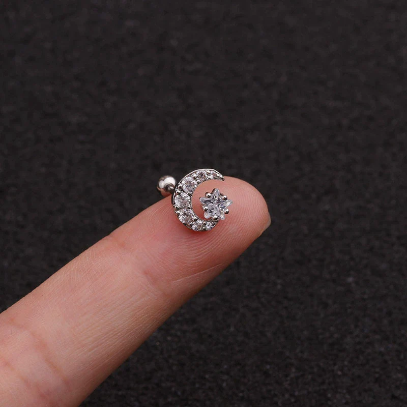 Women's Metal Star Pattern Inlaid Zircon Mini Ear Puncture Earrings - Image 3