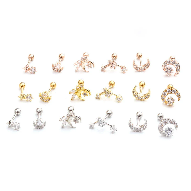 Women's Metal Star Pattern Inlaid Zircon Mini Ear Puncture Earrings - Image 5