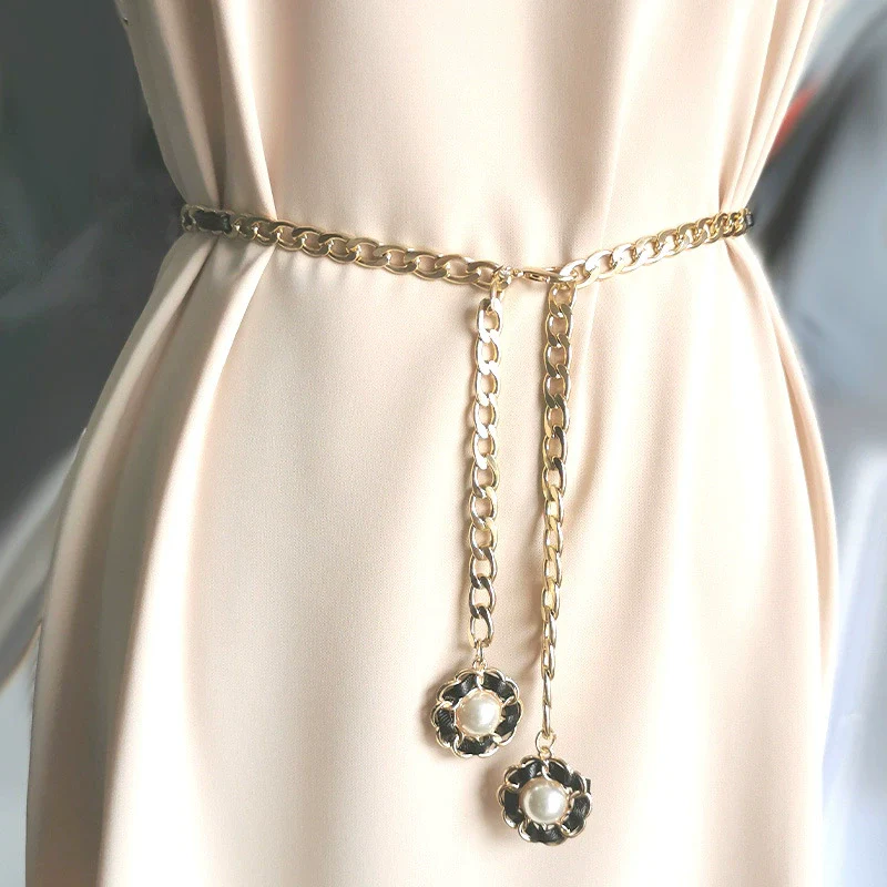 Women's Metal Waist Chain With Camellia Design Woven Style - Image 2