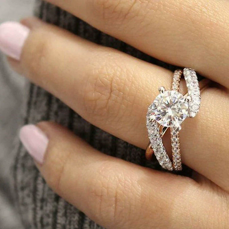 Women's Metal Zircon Diamond Ring With Flower Design Rose Gold Plated - Image 5