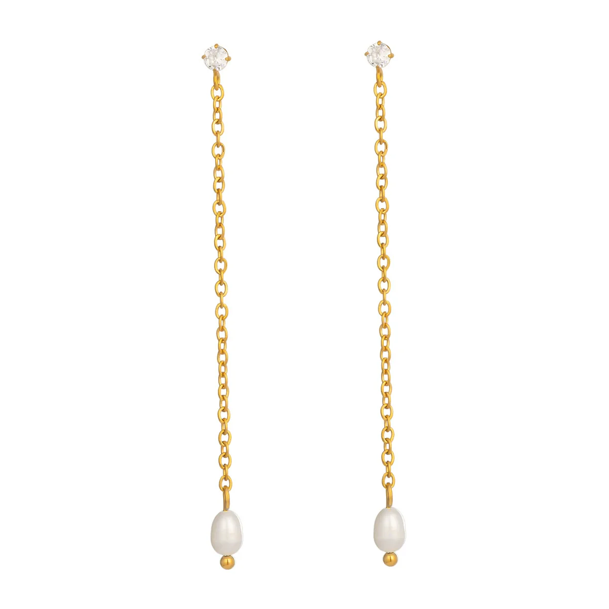 Women's Minimalist Casual Geometric Stainless Steel Freshwater Pearl Earrings With Chain Tassels Pvd Furnace Vacuum Real Gold Plated - Image 5