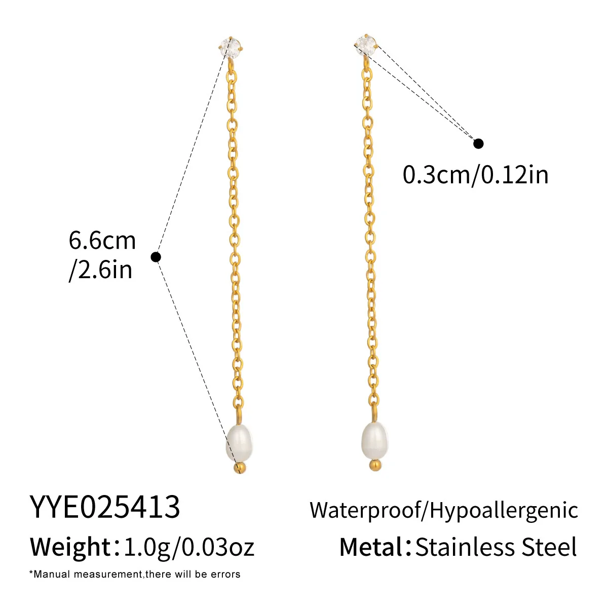 Women's Minimalist Casual Geometric Stainless Steel Freshwater Pearl Earrings With Chain Tassels Pvd Furnace Vacuum Real Gold Plated - Image 6