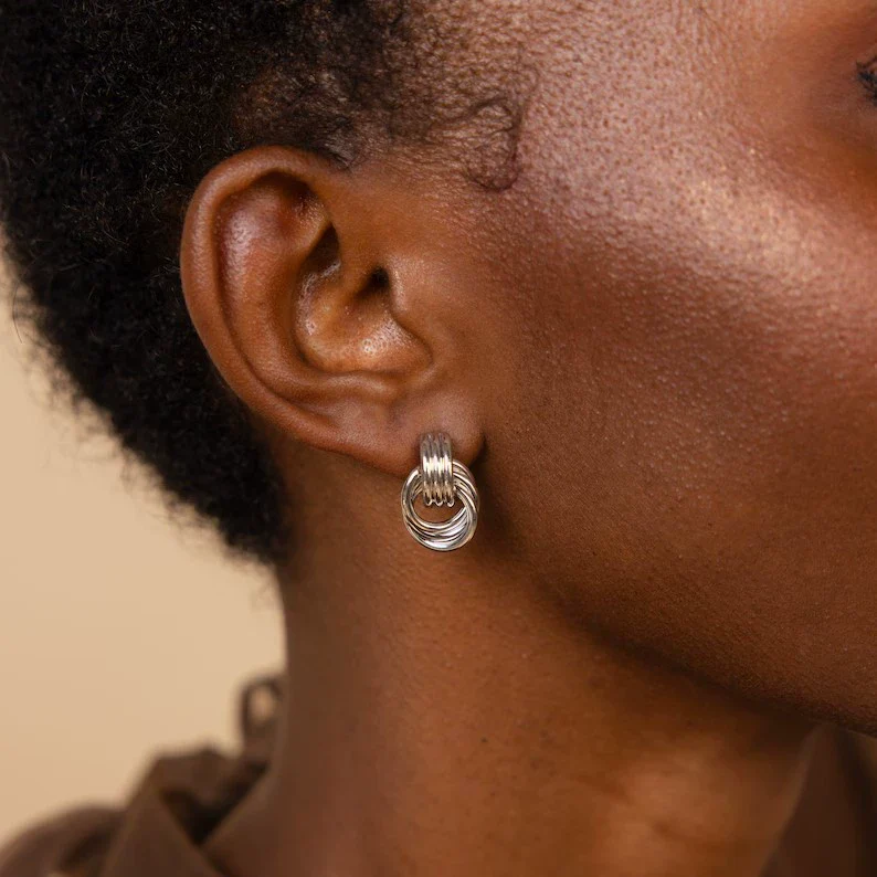 Women's Minimalist Geometric Copper Earrings With Electroplating And Irregular Double Ring Coil Winding Design - Image 2