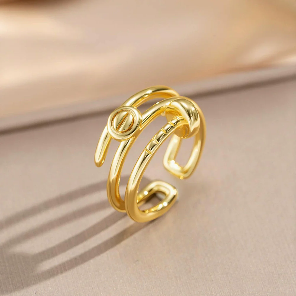 Women's Modern Minimalist Geometric Gold Plated Copper Polished Plating Nail Ring - Image 2