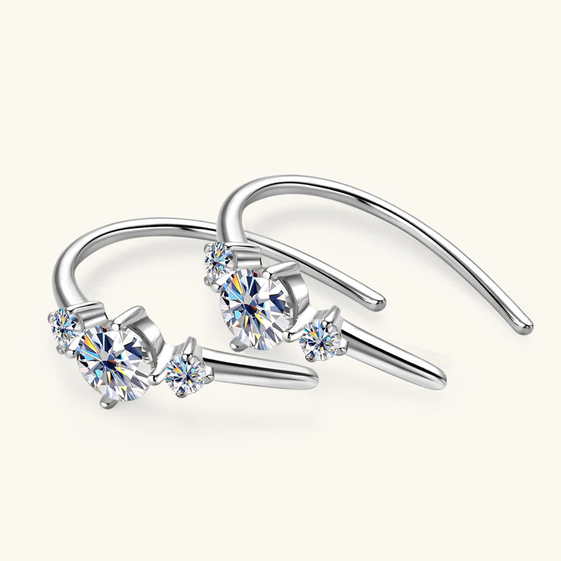 Women's Moissanite Inlaid Sterling Silver Geometric and Star Pattern Ear Studs with Plating Design - Image 3