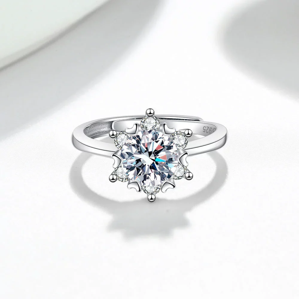 Women's Moissanite Ring S925 Sterling Silver Geometric Round Cut Snowflake Electroplated - Image 4