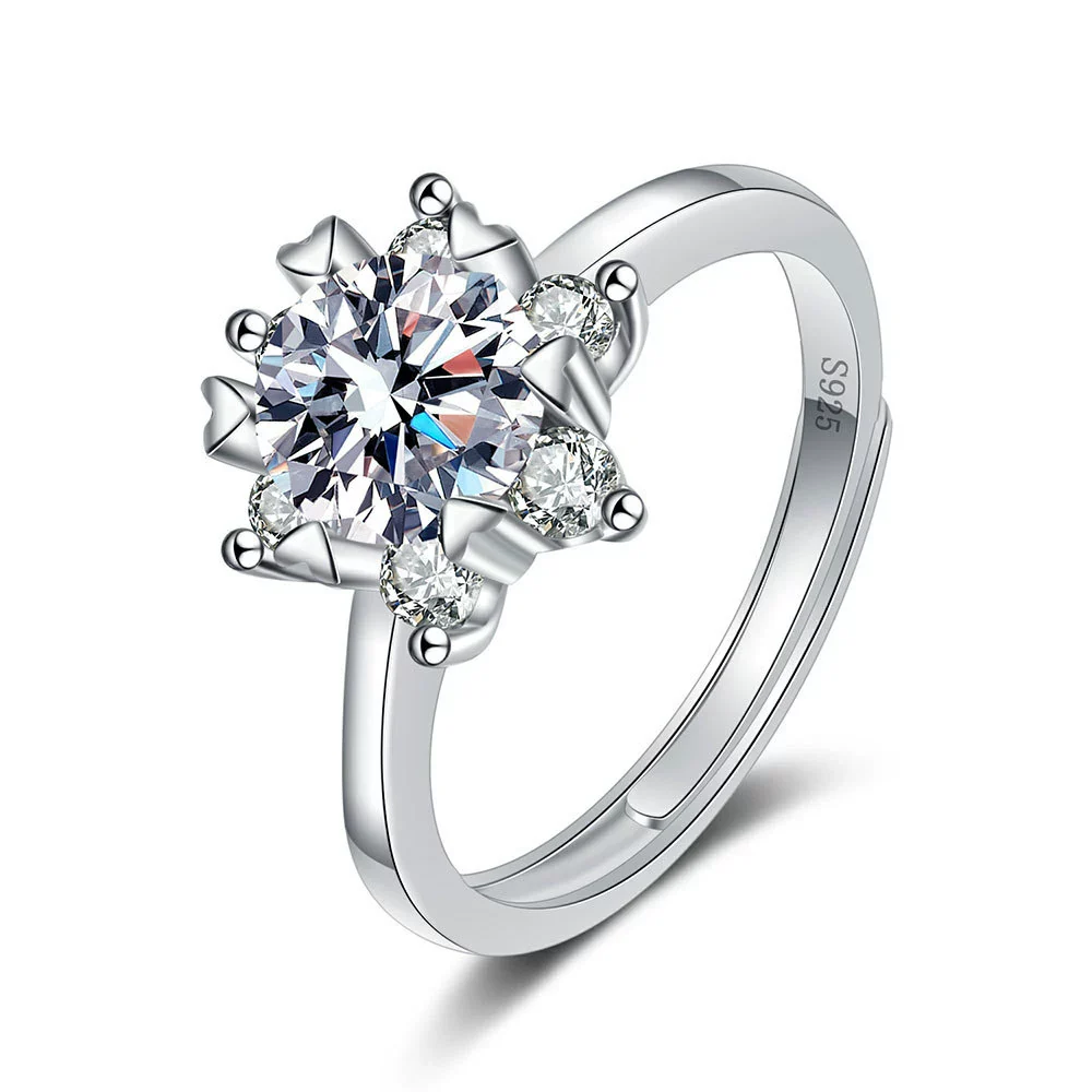 Women's Moissanite Ring S925 Sterling Silver Geometric Round Cut Snowflake Electroplated - Image 5