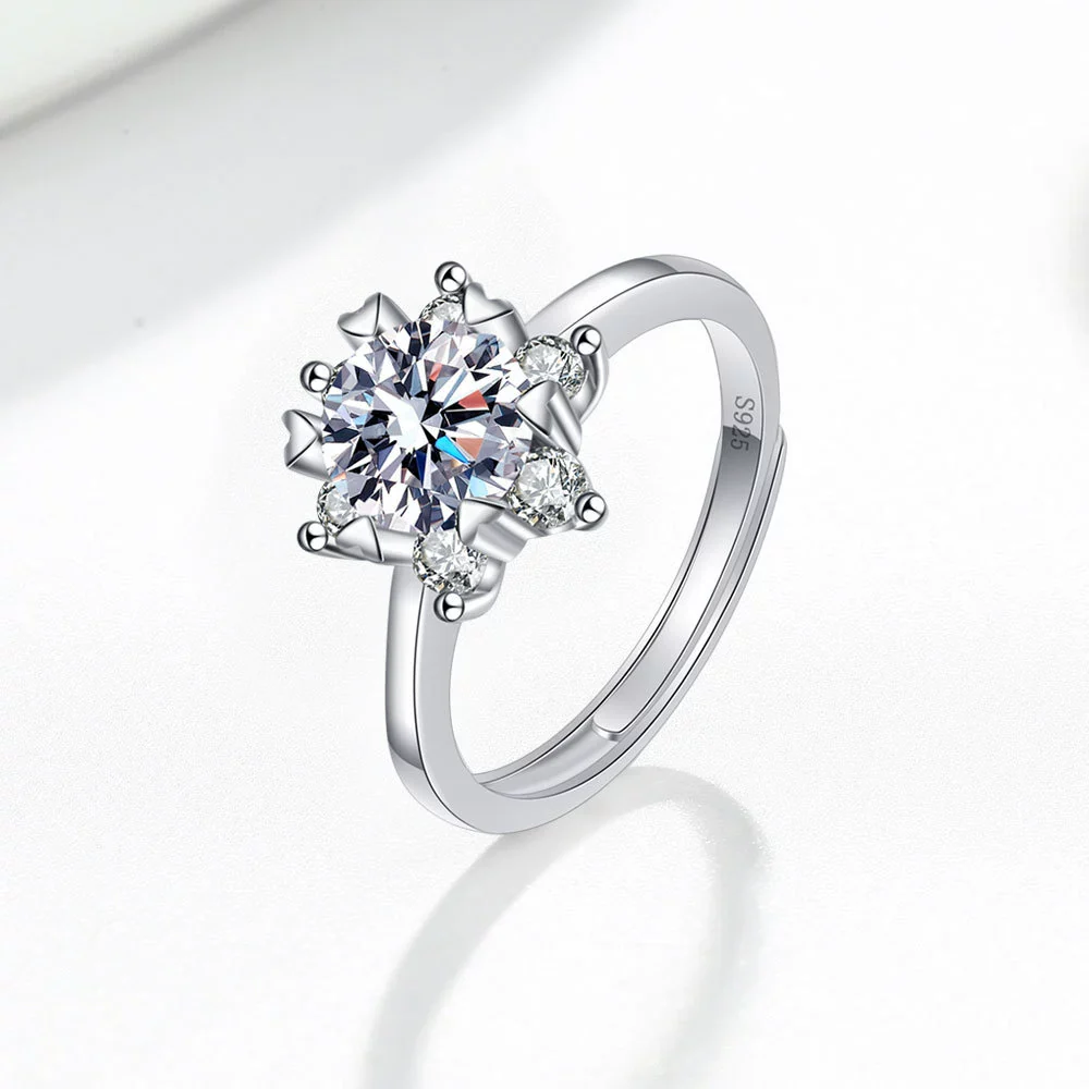 Women's Moissanite Ring S925 Sterling Silver Geometric Round Cut Snowflake Electroplated - Image 6