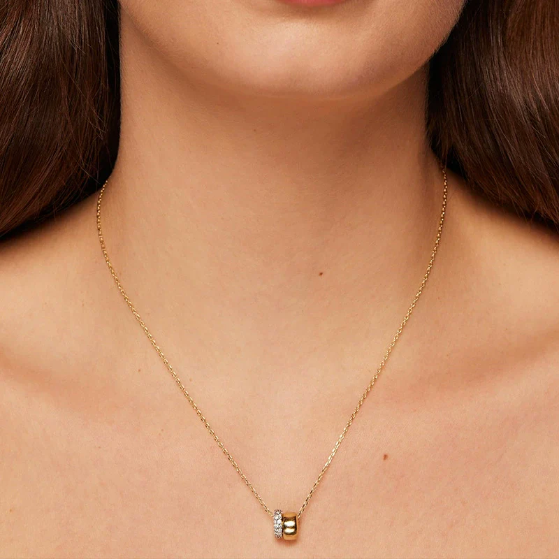 Women's Moissanite S925 Sterling Silver Geometric Double Circle Pendant Necklace Set With Diamonds - Image 2