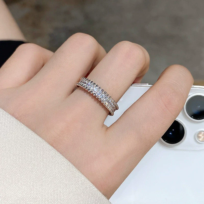 Women's Moissanite S925 Sterling Silver Geometric Pattern Minimalist Ring Jewelry - Image 2