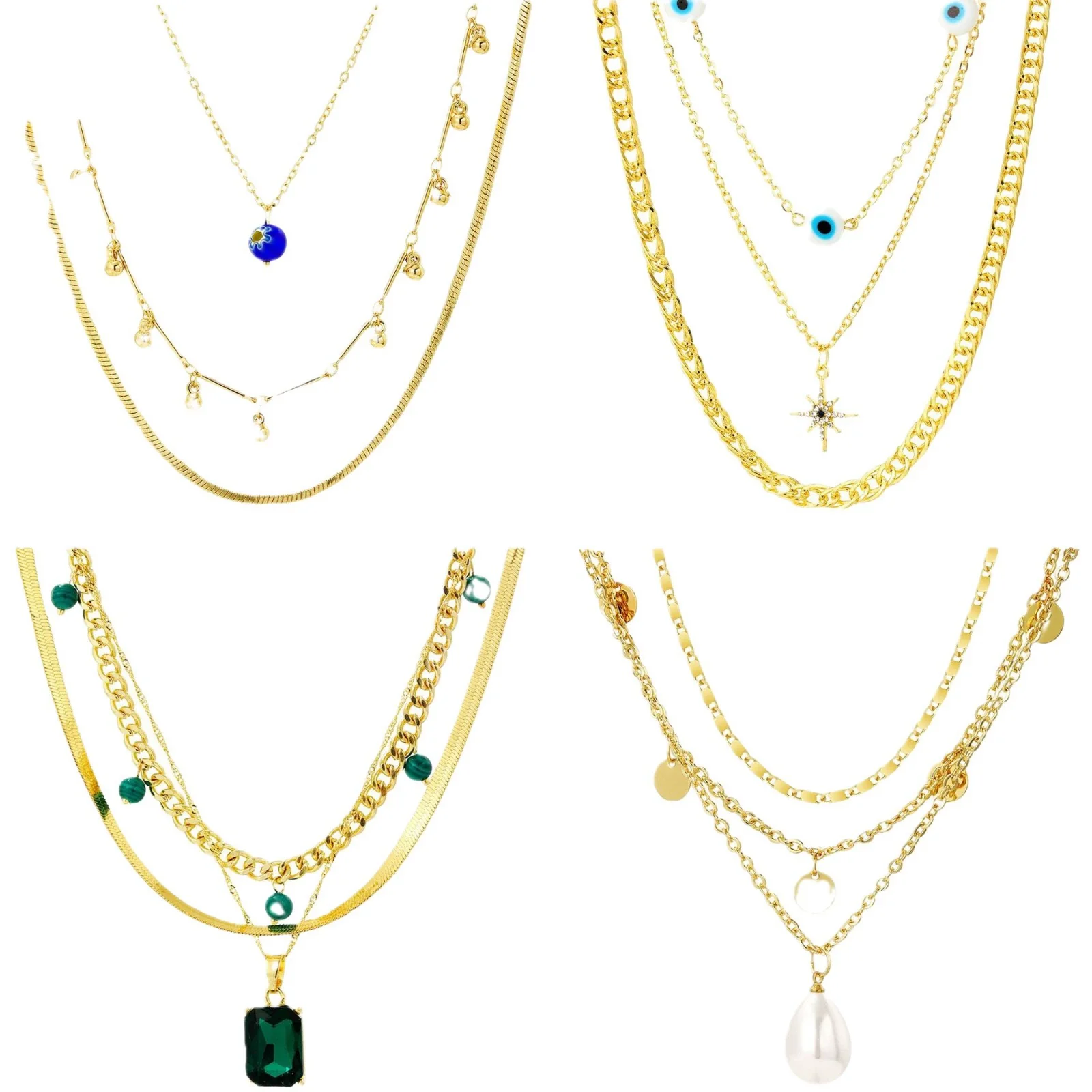 Women's Multilayer Alloy Necklace With Cross Chain Ushape Drop Shape Star Geometric Pattern Electroplated - Image 5