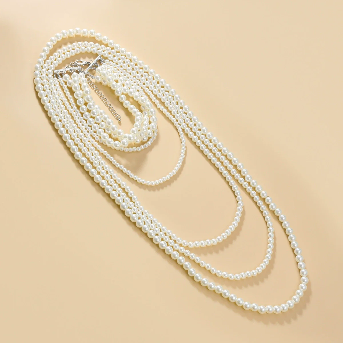 Women's Multilayer Imitation Pearl Necklace Fourpiece Set Resin Geometric Pearl Inlaid Snake Bone Chain Autumn And Winter Accessory - Image 2
