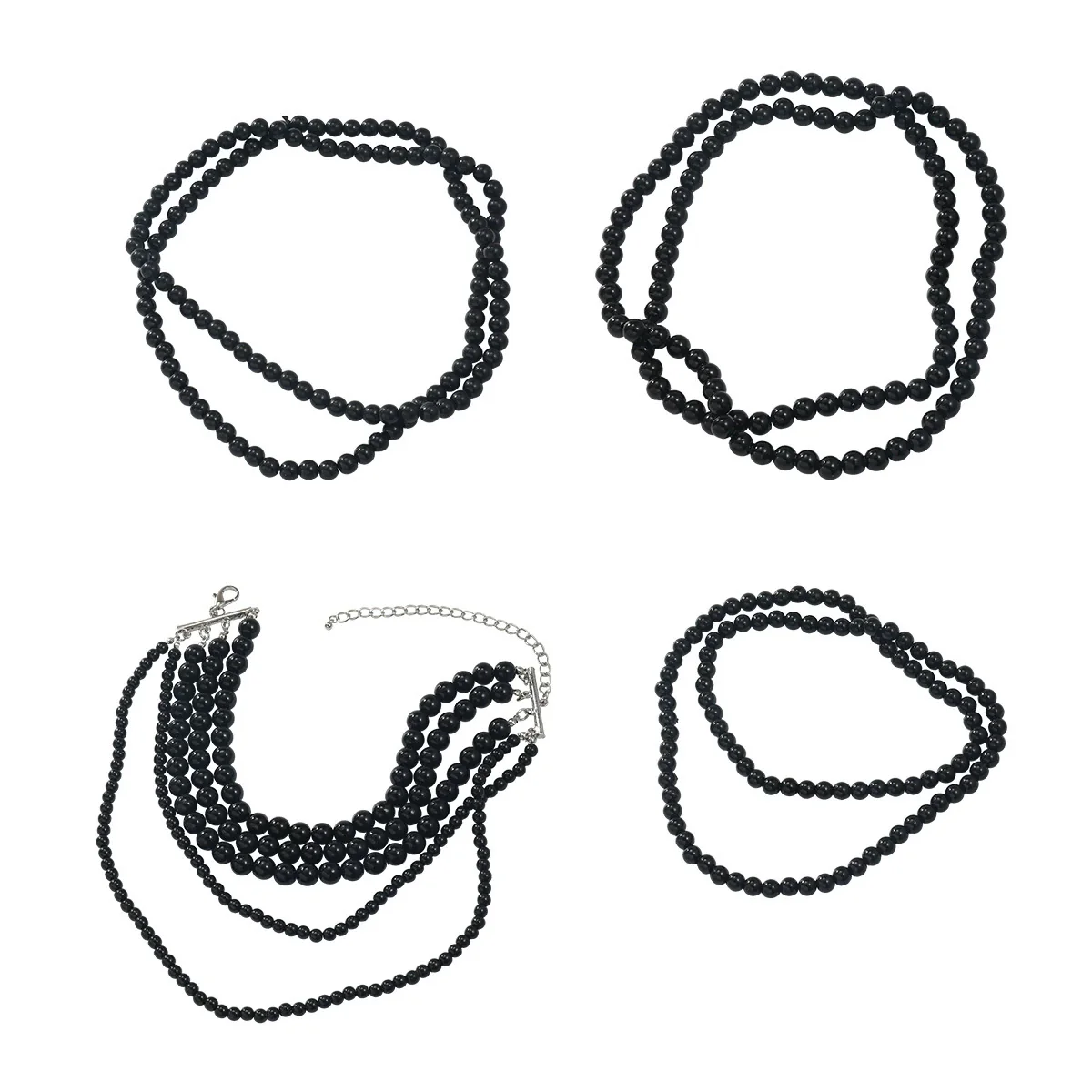Women's Multilayer Imitation Pearl Necklace Fourpiece Set Resin Geometric Pearl Inlaid Snake Bone Chain Autumn And Winter Accessory - Image 5