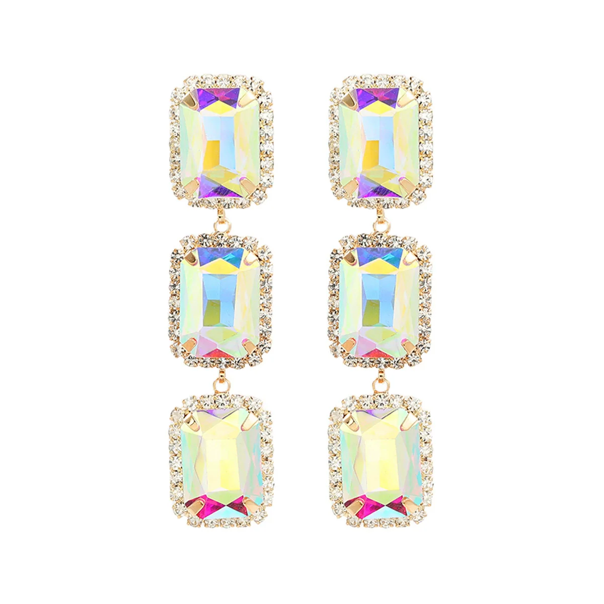 Women's Multilayer Square Alloy Glass Diamond Exaggerated Geometric Earrings - Image 7