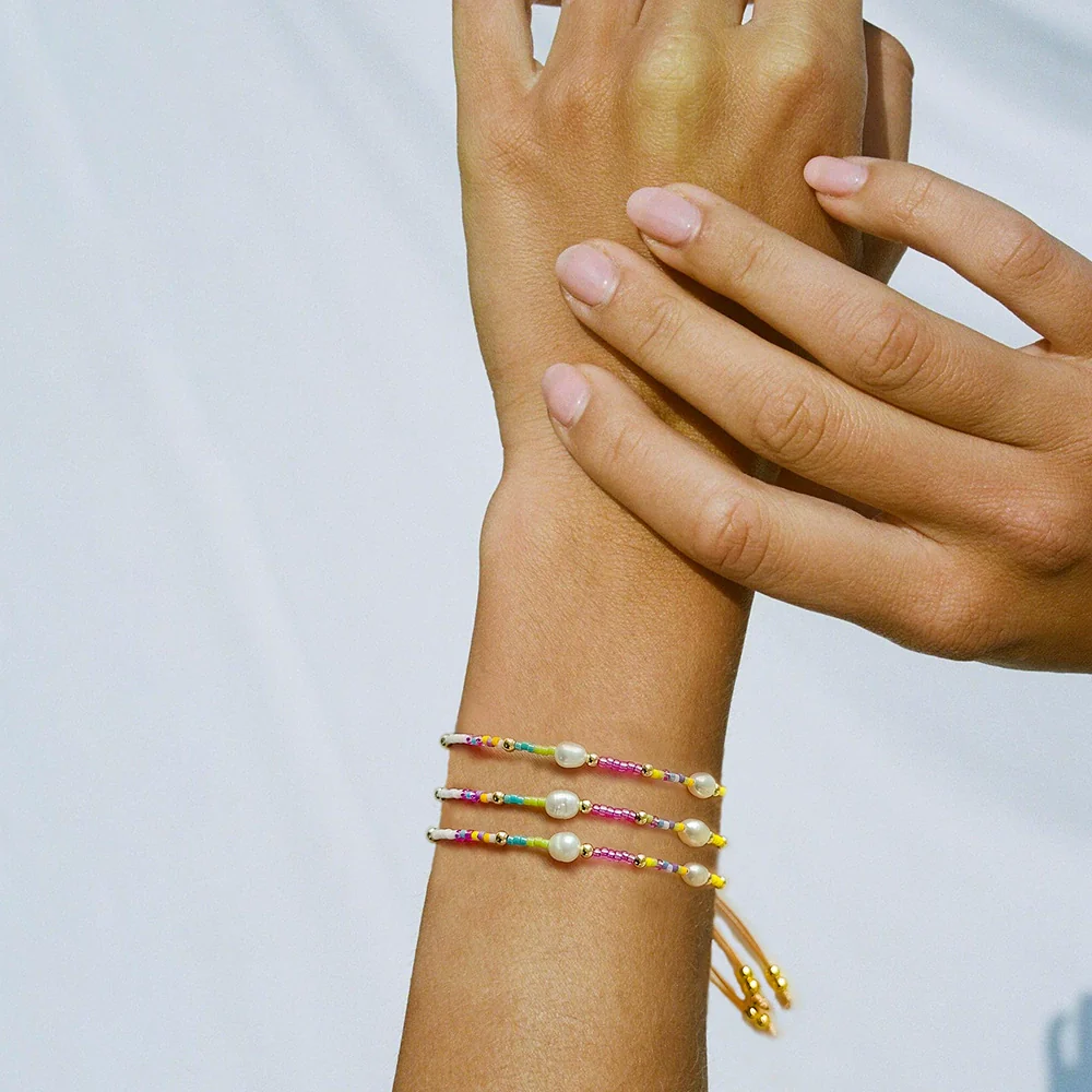 Women's Natural Bohemian Metal Freshwater Pearl And Miyuki Rice Beads Handwoven Geometric Bracelet - Image 3