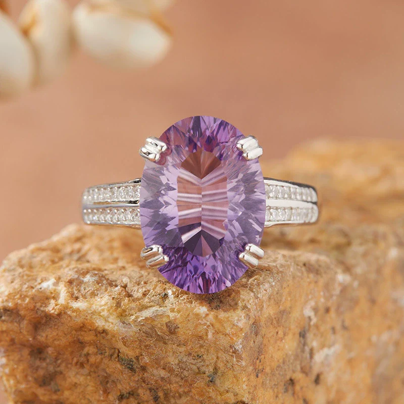Women's Natural Citrine Amethyst Topaz Ring In S925 Sterling Silver Millennial Cut Geometric Style Set With Crystal - Image 3