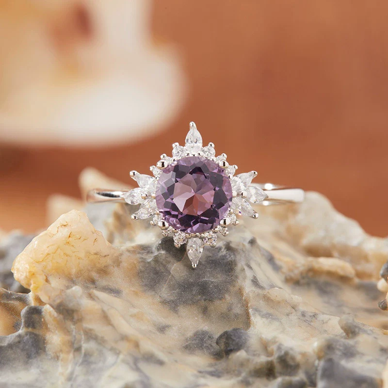 Women's Natural Colored Gemstone Ring S925 Sterling Silver Inlaid With Amethyst Topaz Garnet Geometric Style Set With Gemstones - Image 2