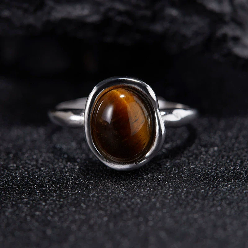 Women's Natural Crystal Gem Set S925 Sterling Silver Geometric Simple Open Ring - Image 6