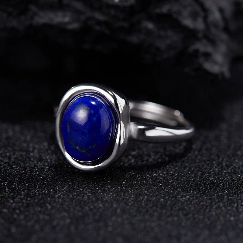 Women's Natural Crystal Gem Set S925 Sterling Silver Geometric Simple Open Ring - Image 8